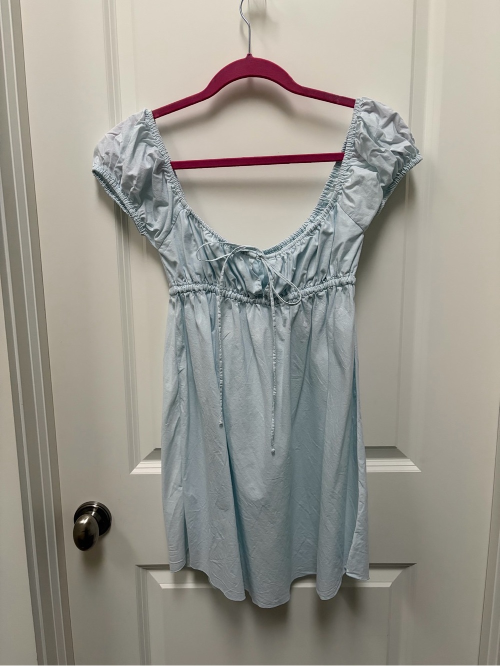 Light Blue Short-Sleeve Tie-Front Tunic Dress